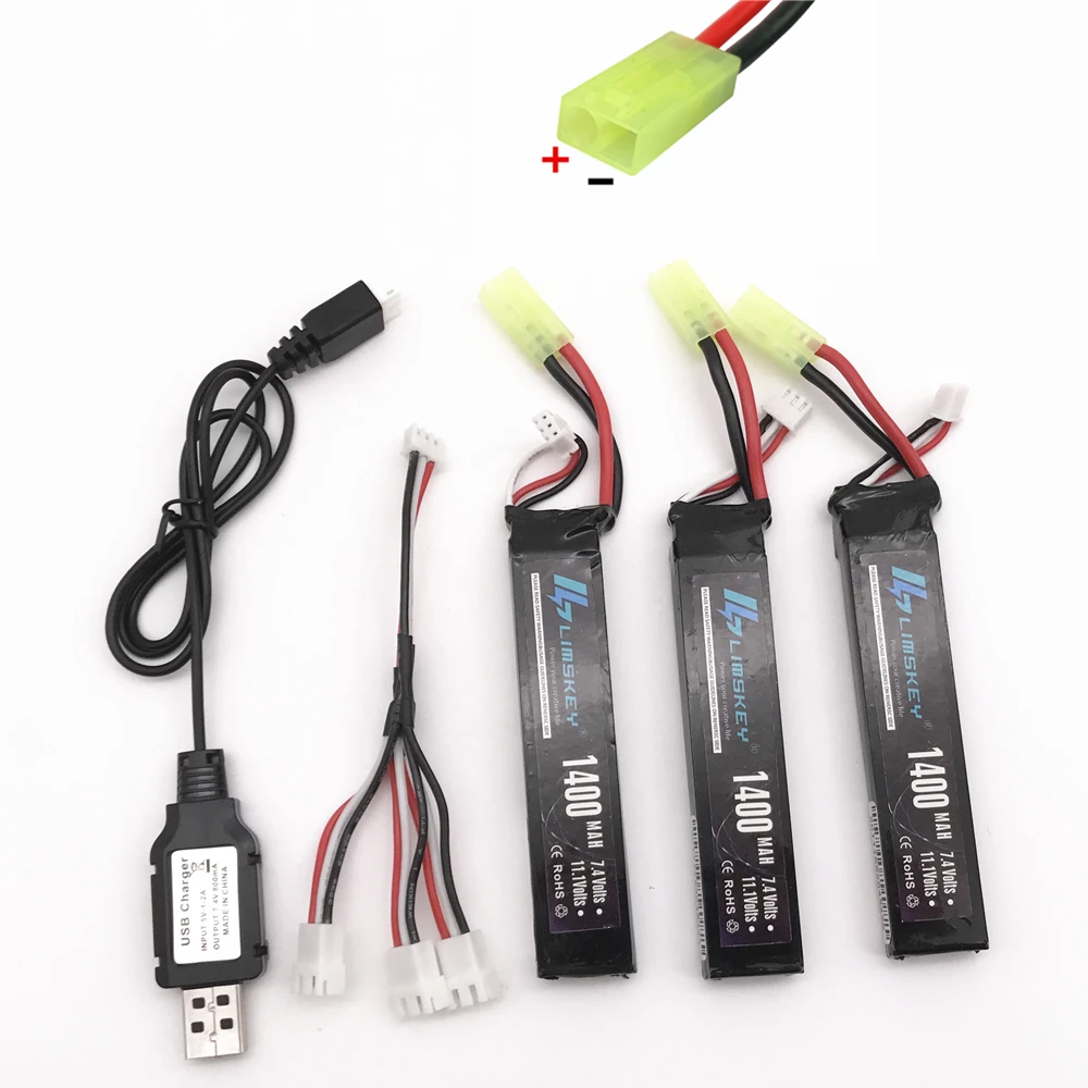 Limskey RC يبو بطارية 3 قطعة 7.4V 1400mAh مع 7.4V شاحن 25C البسيطة الادسنس البنادق البطارية RC نموذج يبو البطارية T/SM/طامية/XT60