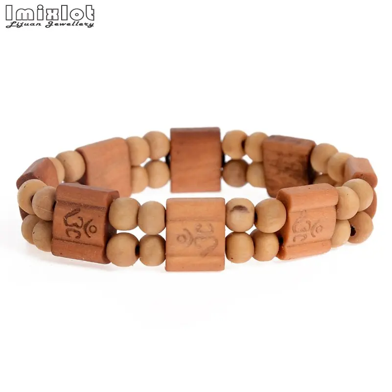 Bohemian Style Two Layers Wood Bracelet Geometric Elastic Wooden Beads Bracelet Fashion Beaded Strand Bracelets For Women Men