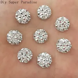 Artesanato 40 pezzi 12 mm resina rotonda con retro piatto strass bottoni da sposa accessori gemma/argento F159