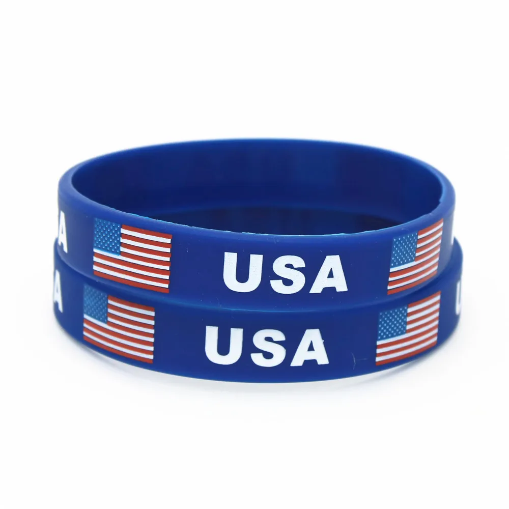 1PC USA American Natinal Flag Silicone Wristband Blue Football Sports Souvenir Silicone Rubber Bracelets&Bangles Gifts SH219