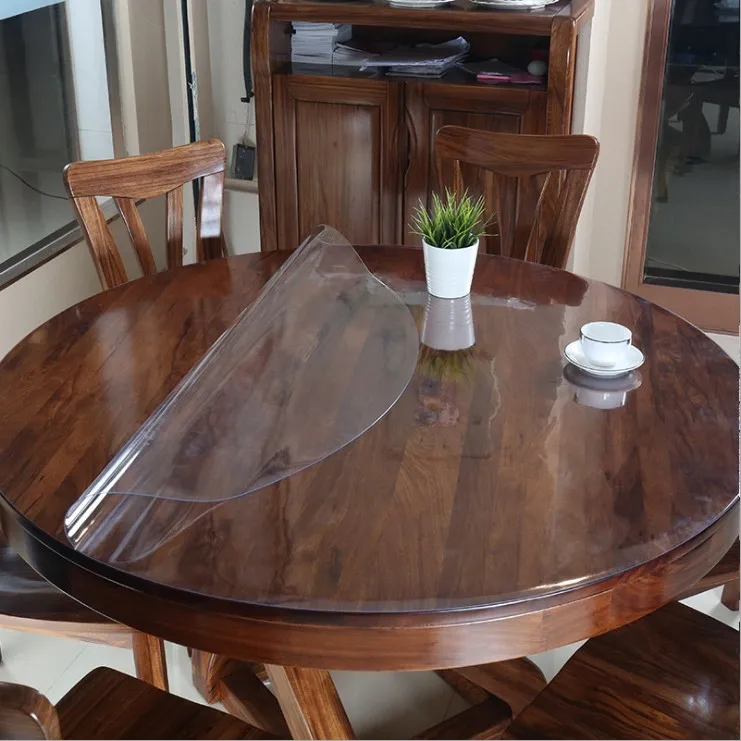 

PVC Tablecloth Table Cover Round Desk Soft Glass Waterproof Kitchen Dining Room Home Round Table cloth 60-90cm 1.5mm