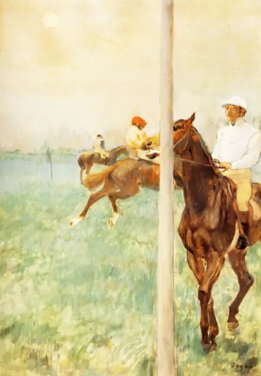 High quality Oil painting Canvas Reproductions Jockeys before the Start with Flagpoll (1879)  By Edgar Degas hand painted