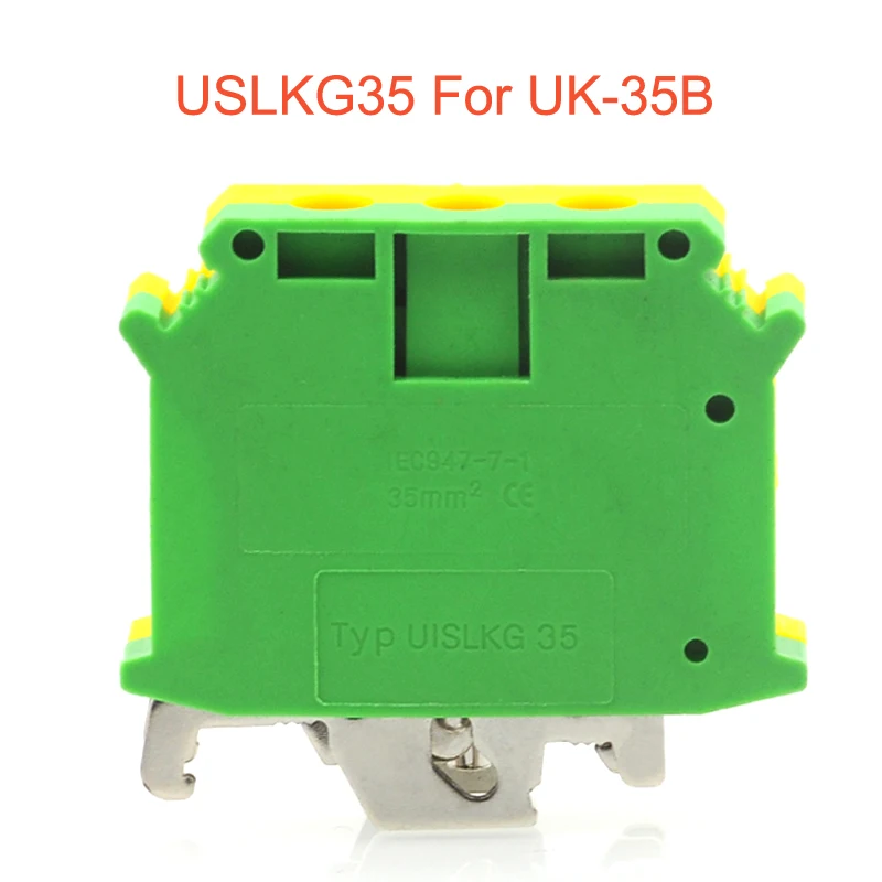 1Pcs USLKG35 Ground Terminal Block DIN Rail Screw Bornier UK-35B UK-35N Yellow Green Earth Morsettiera Connector 35mm2