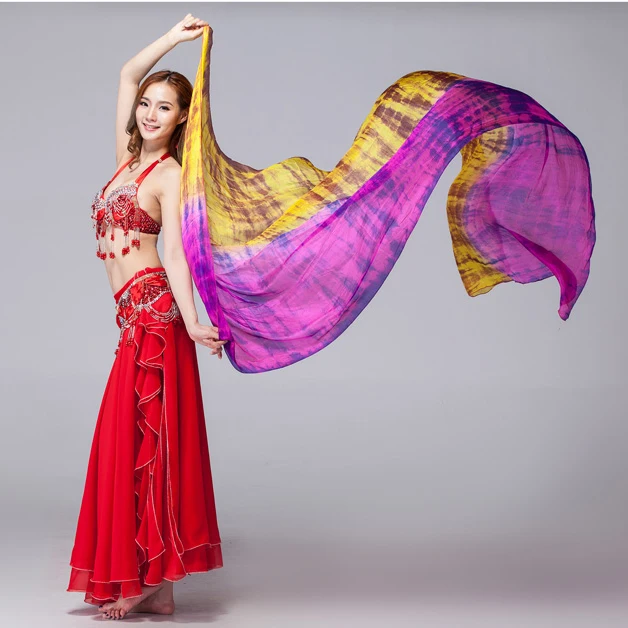 100% Silk Stage Performance Prop Double Colors Tie Dye Light Texture Scarf Women Dance Accessories Belly Dance Silk Veil