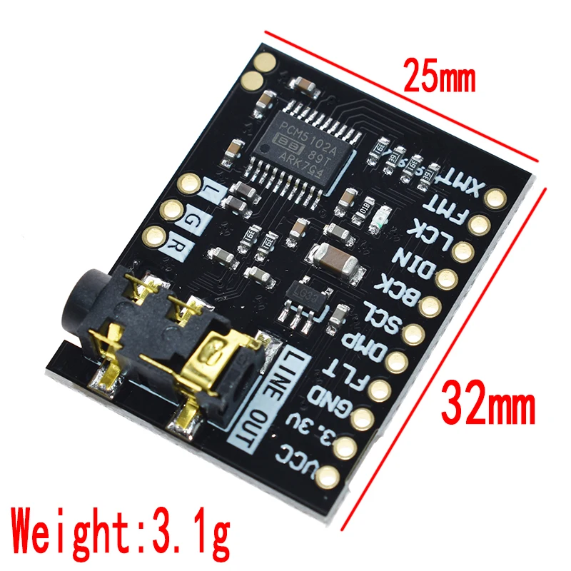 For Raspberry Pi pHAT Sound Card I2S interface PCM5102 DAC Module 24-bit Audio Board With Stereo Jack Beyond ES9023 PCM1794