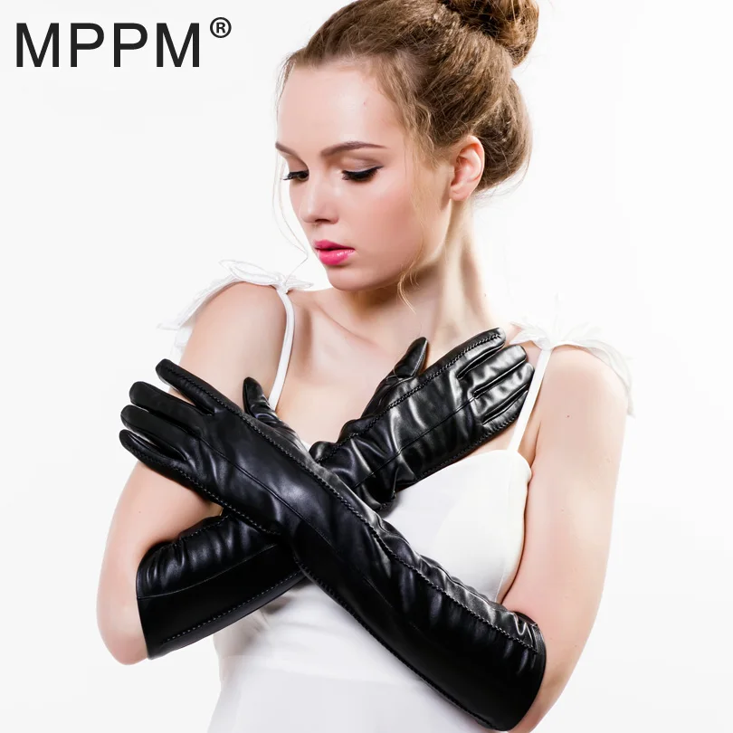 MPPM Fashion Genuine Sheepskin Gloves Women Winter Real Leather Gloves Female Goat Skin Leather Black High-grade Gloves