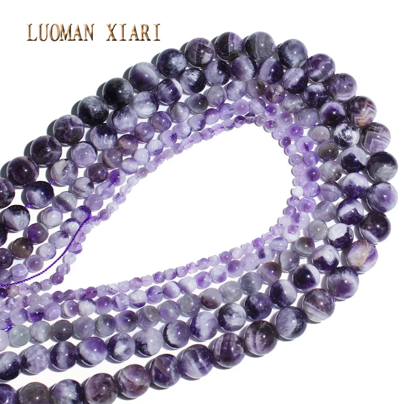 Natural Stone Beads Dream Amethyst Crystal Loose Round Spacer Bead For Jewelry Making Diy Necklace 4/ 6/ 8/ 10/12mm 15\