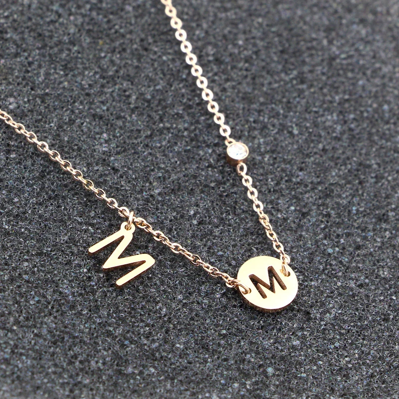 New Beautiful Charm Zircon And M Letters And Hollow M Rose Gold Color Anklet Top Quality Titanium Steel Anklet Jewels For Women