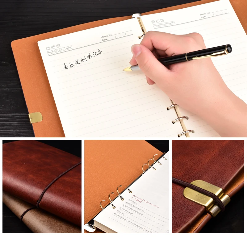 New A5 B5 Notebook Cover Soft Leather Travel Journal Diary 2024 Office Spiral Note Nook Planner 6 Ring Binder Stationery Gift