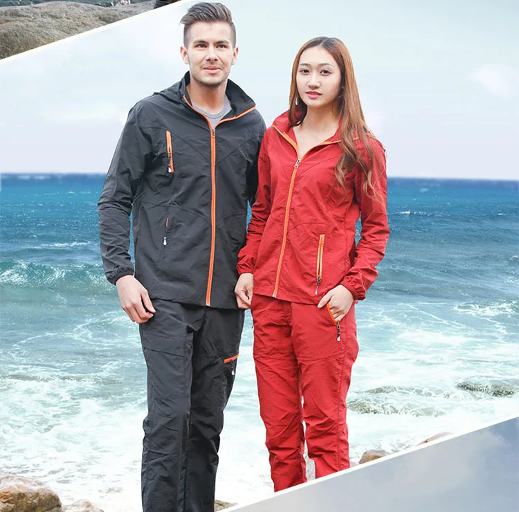 Camping Wandern Kleidung Set Outdoor-Sport Männer Frauen Sommer Sportswear Anzug Mit Kapuze Jacken Hosen Schnell Trocken Atmungs Set ST01 – Detail 10