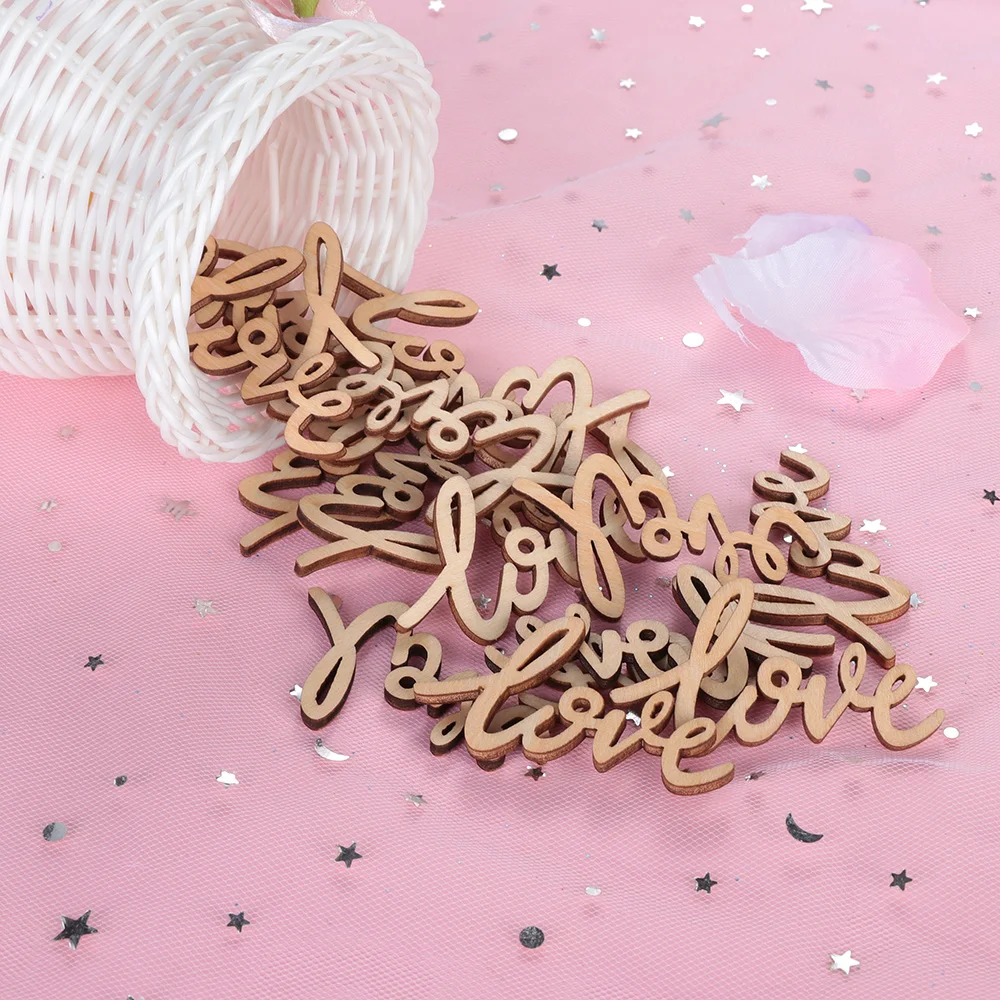 18Pcs 55mm Wooden Valentine\'s Day Rustic Wooden Love Letters Chic Craft Scrapbook Confetti Wedding Anniversary Table Decoration