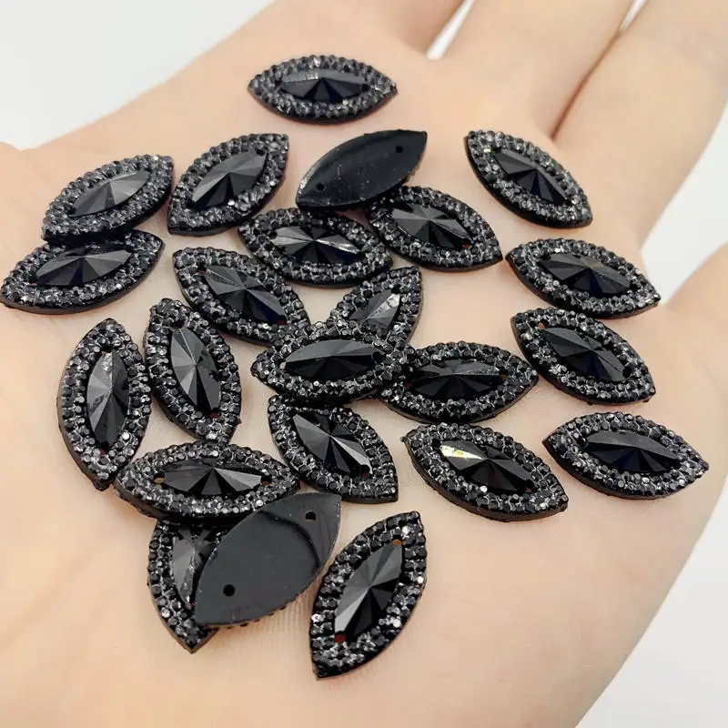 60pcs 9*18mm Resin Black Horse eye Gems Flatback Rhinestone Scrapbooks DIY Beading work crafts -S67