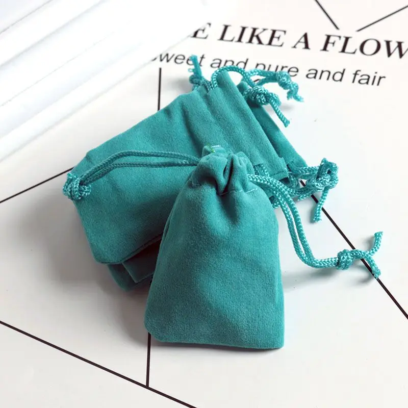 

100pcs 5x7cm Lake Blue Mini Jewelry Ring Earring Packing Velvet bag Soft Velvet Drawstring Bags Pouches