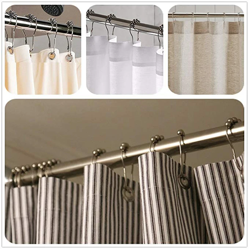 12 Pcs Shower Curtain Rings Hooks Stainless Steel Bathroom Curtain Rod Hook Bath Drape Loop Curtain Accessories for Bathroom