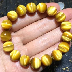 Natural Gold Yellow Tiger's Eye Bracelet Women Power Crystal Gemstone Round Bead Bracelet 10mm 12mm 14mm 16mm AAAAA