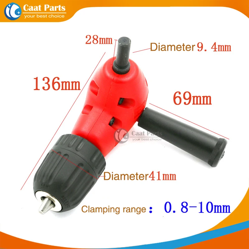 3/8''-24UNF Right Angle Drill Attachment 90 Degree Handle Adaptor Corner Chuck Clamping range 0.8-10mm