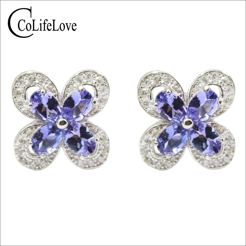 

Elegant tanzanite stud earrings for wedding 8 pieces natural VVS grade tanzanite silver earrings 925 silver tanzanite jewelry