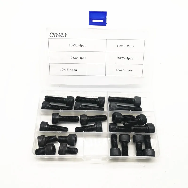 

22Pcs/Set 12.9 Grade M10 Allen Hex Socket Cap Head Black Screw Bolt Set Furniture Fastener kit Alloy Steel