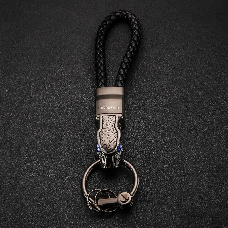 New High Grade Men Key Chain Key Ring Rhinestones Car Keychains Holder Jewelry Bag Pendant Business Gift Genuine Leather K1572