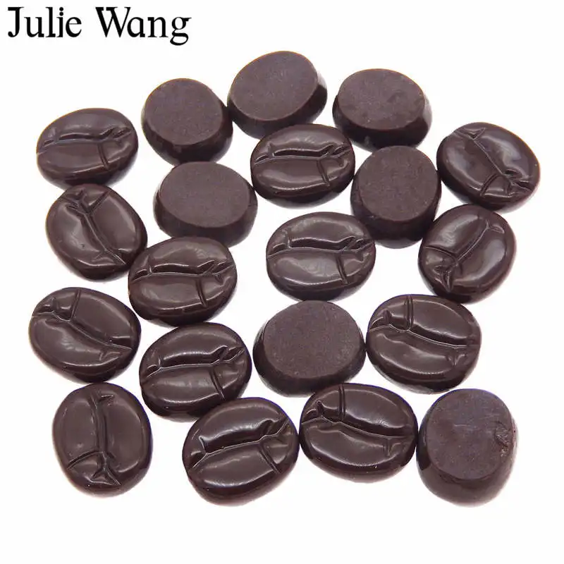 Julie Wang 20PCS Resin Imitate Coffee Beans Chocolate Charms Food Flatback Cabochon Slime Jewelry Making Accessory Decoration