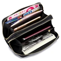 Genuine Cow Leather Women Double Zipper Long Wallet Large Capacity Ladies Purse Phone Bag Rfid Credit Cards Holder Money Clutch - Image 3