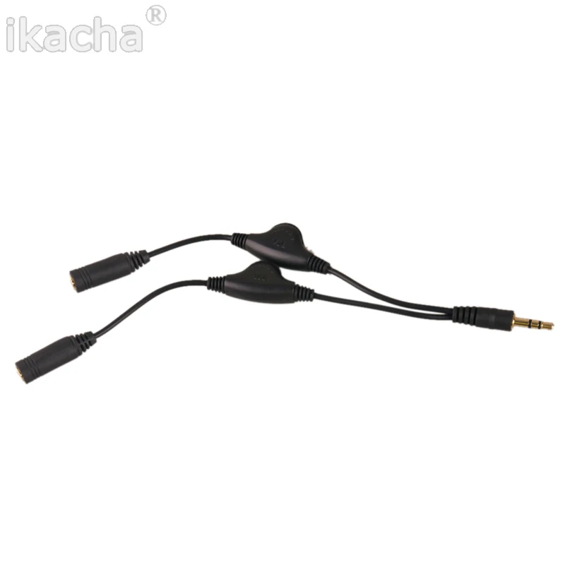 Black Headphone Stereo Audio Y Splitter 3.5mm Cable Cord With Separate Volume Controls