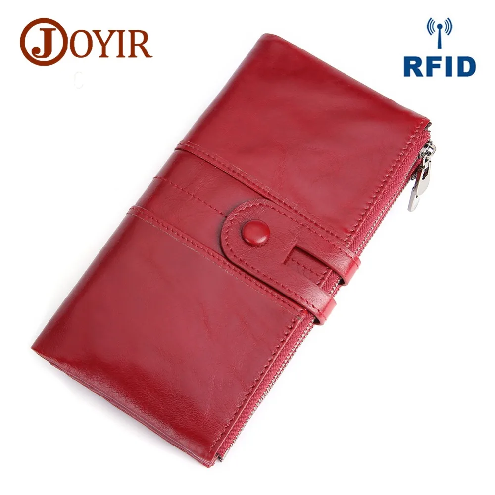 

JOYIR Genuine Leather Rfid Women Wallet Lady Long Wallet Female Coin Purse Women'S Purse Cellphone Pocket Money Clutch Handy