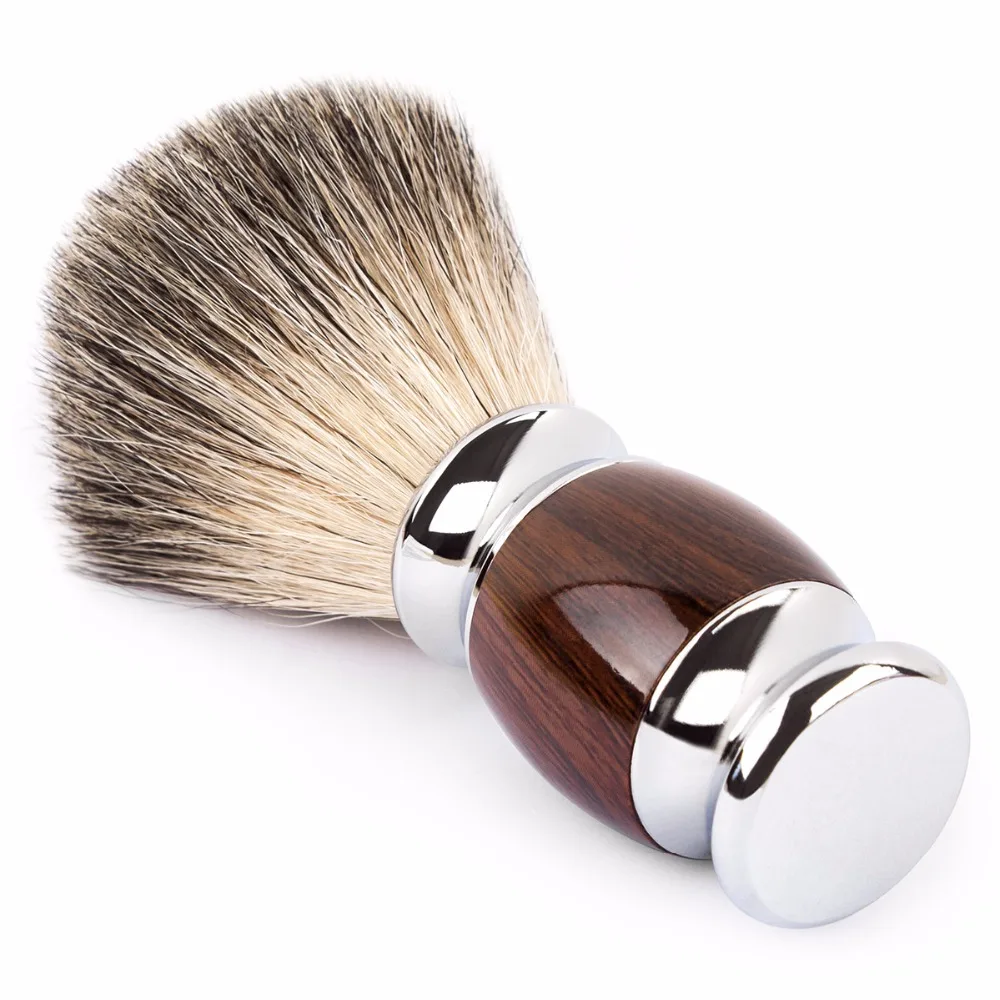 Qshave Man Pure Badger Hair Shaving Brush Wood 100% for Razor Safety Straight Classic Safety Razor 11.5cm x 5.6cm Wood Grain