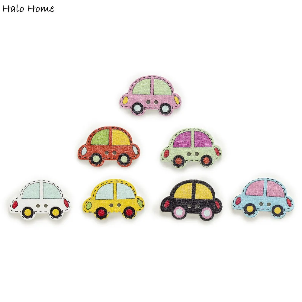 30pcs Cartoon Car Wood Buttons For Sewing Scrapbooking Clothing Headwear Handmade Crafts Home Decor Accessories DIY 25x16mm