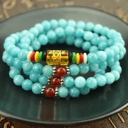 Chakra 108 Blue Amazonite stone Bracelet Yoga Meditation Multilayer Natural Stone Energy Bracelet For Women and Men