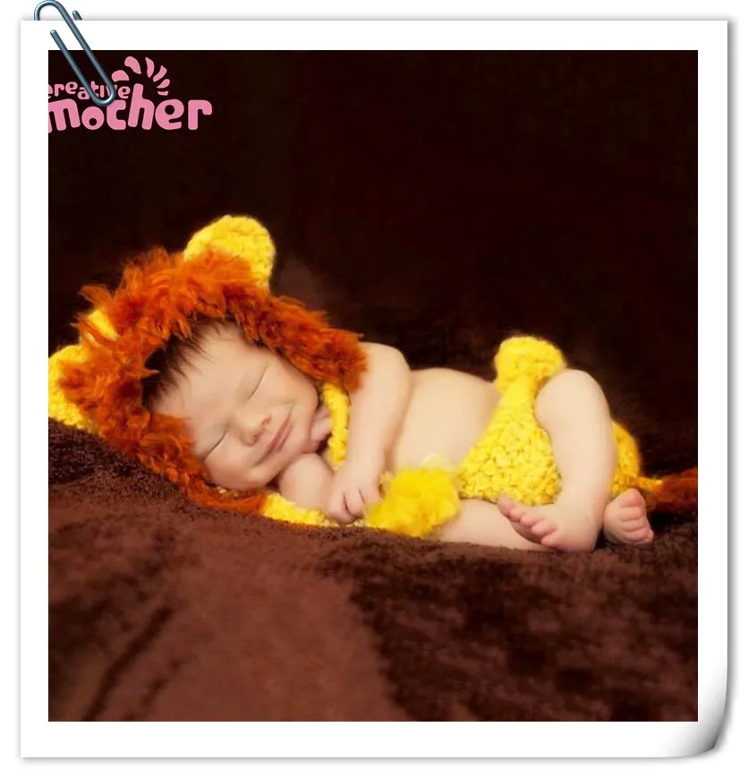 Soft Handmade Crochet Baby Photography Costume Lion Hat+pants Set Newborn Photography Props Shoot Baby Photo Props Accessories