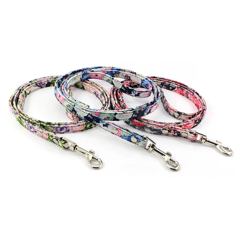 Floral Dog Leash Fashion Retro Leash For Small Dogs Puppies Pup Mini Teddy Samoyed Yorkie Dog Leashes Leads Pet Accessories