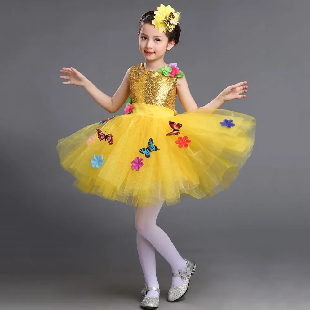 Yellow Green Sequin Tulle Wedding Pageant Brides Kids Girl Clothes Spring Summer Flower Evening Kids Easter Dresses for Girls