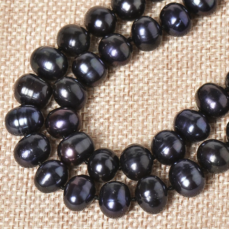 9-10 MM Freshwater Short  Natural Chain Type Necklace  with  Blue and Black gloss Smooth and free  Natural Beads images - 6