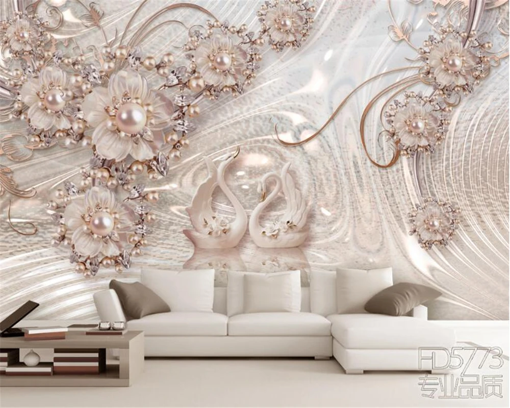 Custom size mural European three-dimensional pearl flower background wall decoration painting living room bedroom 3d wallpaper