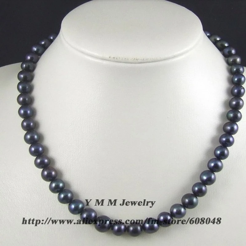 Guaranteed 8mm Black Freshwater Pearl Necklace, Natural Pearl Jewelry