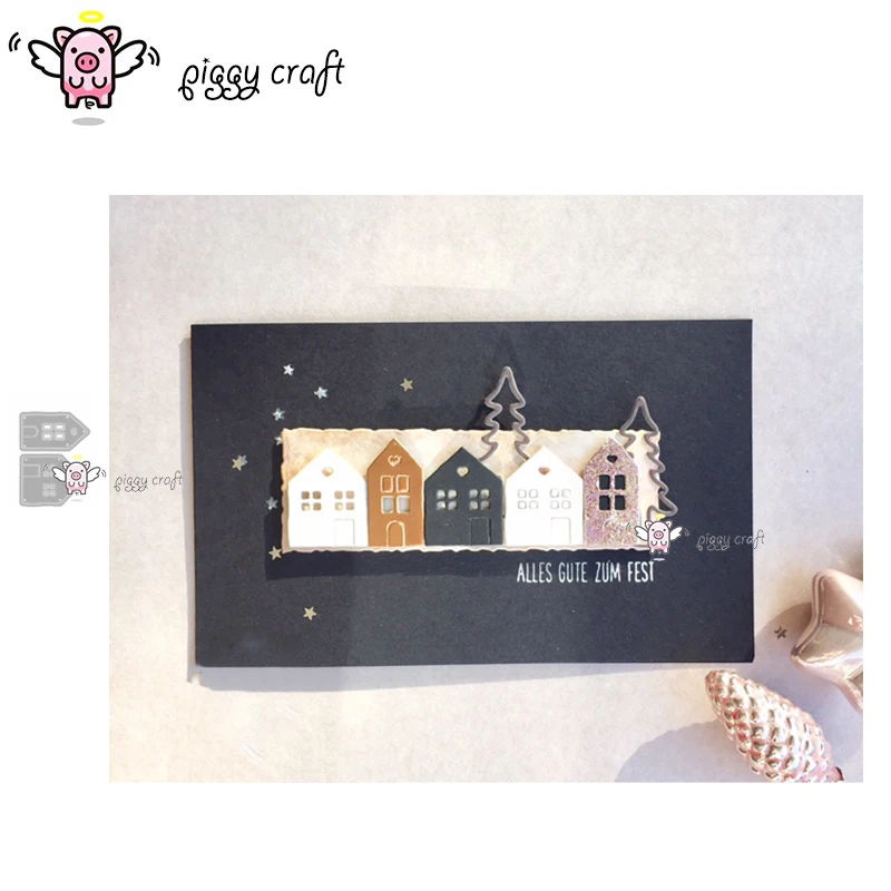 

Piggy Craft metal cutting dies cut die mold 2Pcs House decoration Scrapbook paper craft knife mould blade punch stencils dies