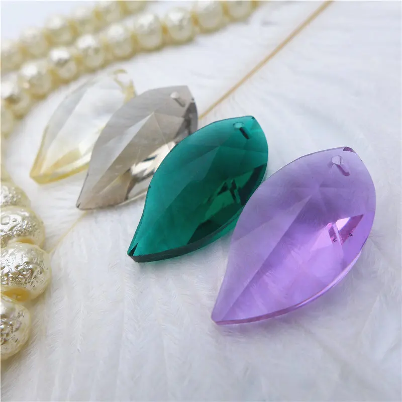 28mm crystal leaf shape charms women jewelry accessories glass earring beads blacelet pendants lamp curtain DIY findings 20pcs