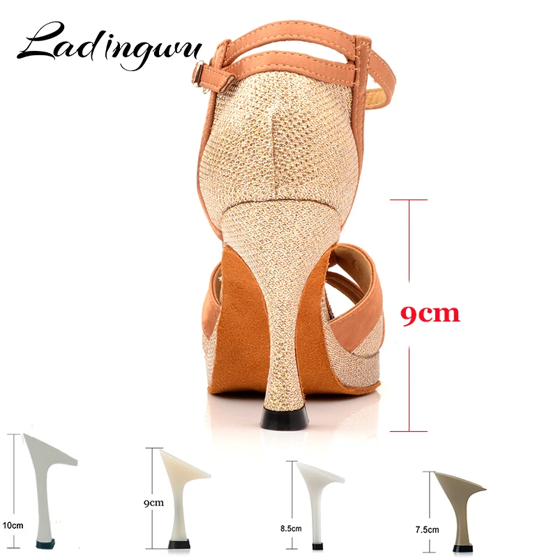 Ladingwu Women Ballroom Dance Shoes Platform  Glitter High Heel Ladies Standard Dancing Shoes Anti-Slip Outsole Champagne Dance