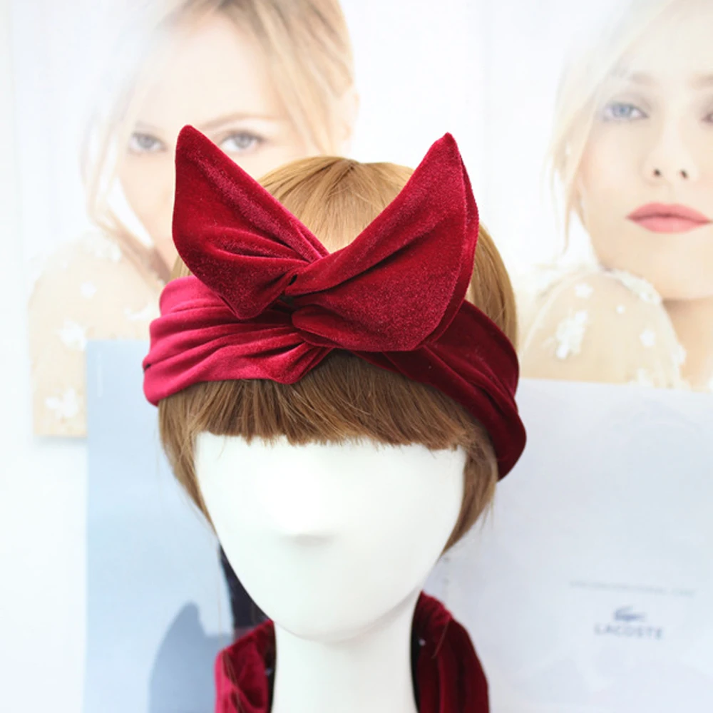 Diadema de alambre de conejito de terciopelo para mujer y niña, accesorios para el cabello, turbante de oreja de conejo, Bandana para la cabeza, 1 unidad