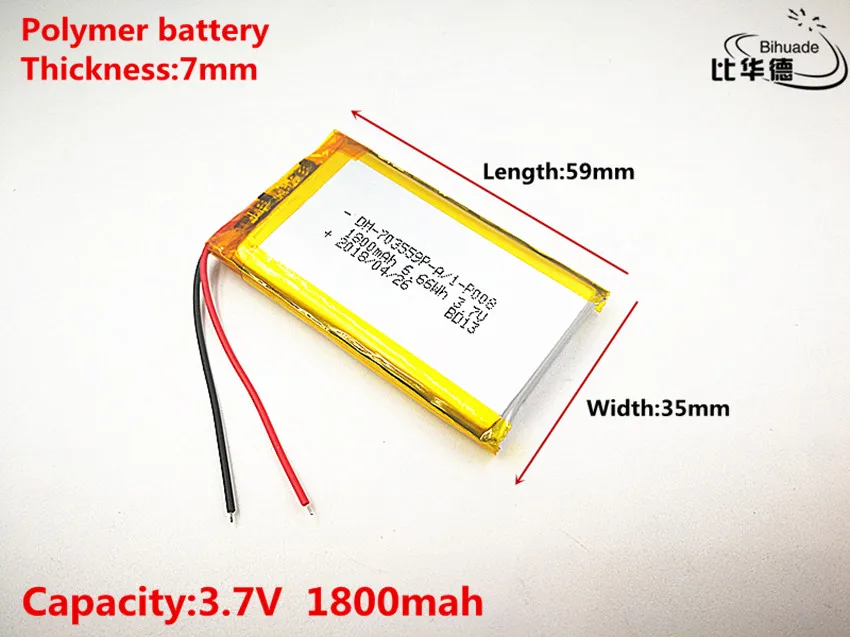 10pcs/lot Good Qulity 3.7V,1800mAH,703559 Polymer lithium ion / Li-ion battery for TOY,POWER BANK,GPS,mp3,mp4