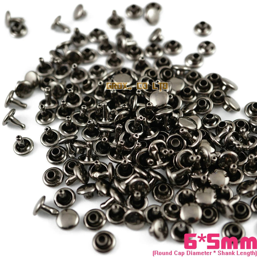 900 set 6*5mm Gunmetal Double Cap Round Rapid Rivet Punk Rock Leathercraft Rivet