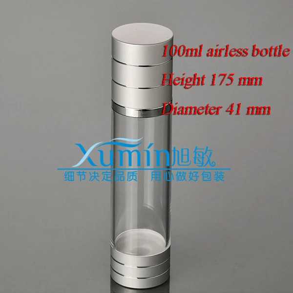 100ML(100pcs/lot) Silver double tangent vacuum emulsion pressure bottle, 100ml aluminum airless bottle