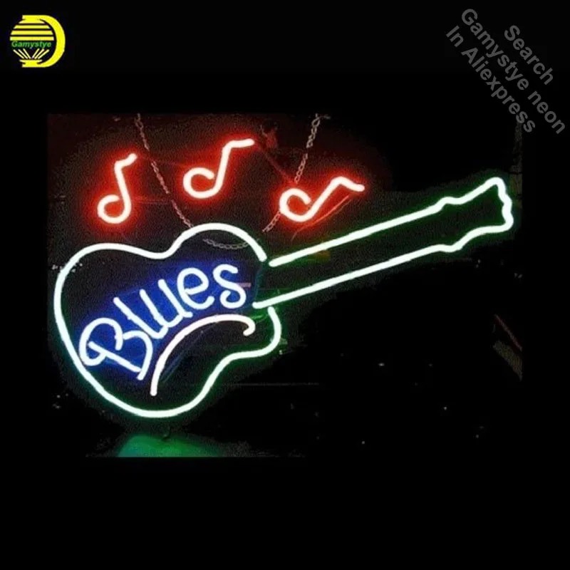 Blues Guitar Music Neon Sign Gift Handcrafted Neon Bulbs Sign Glass Tube Iconic Decorate Wall Lamp signs personalized Advertise