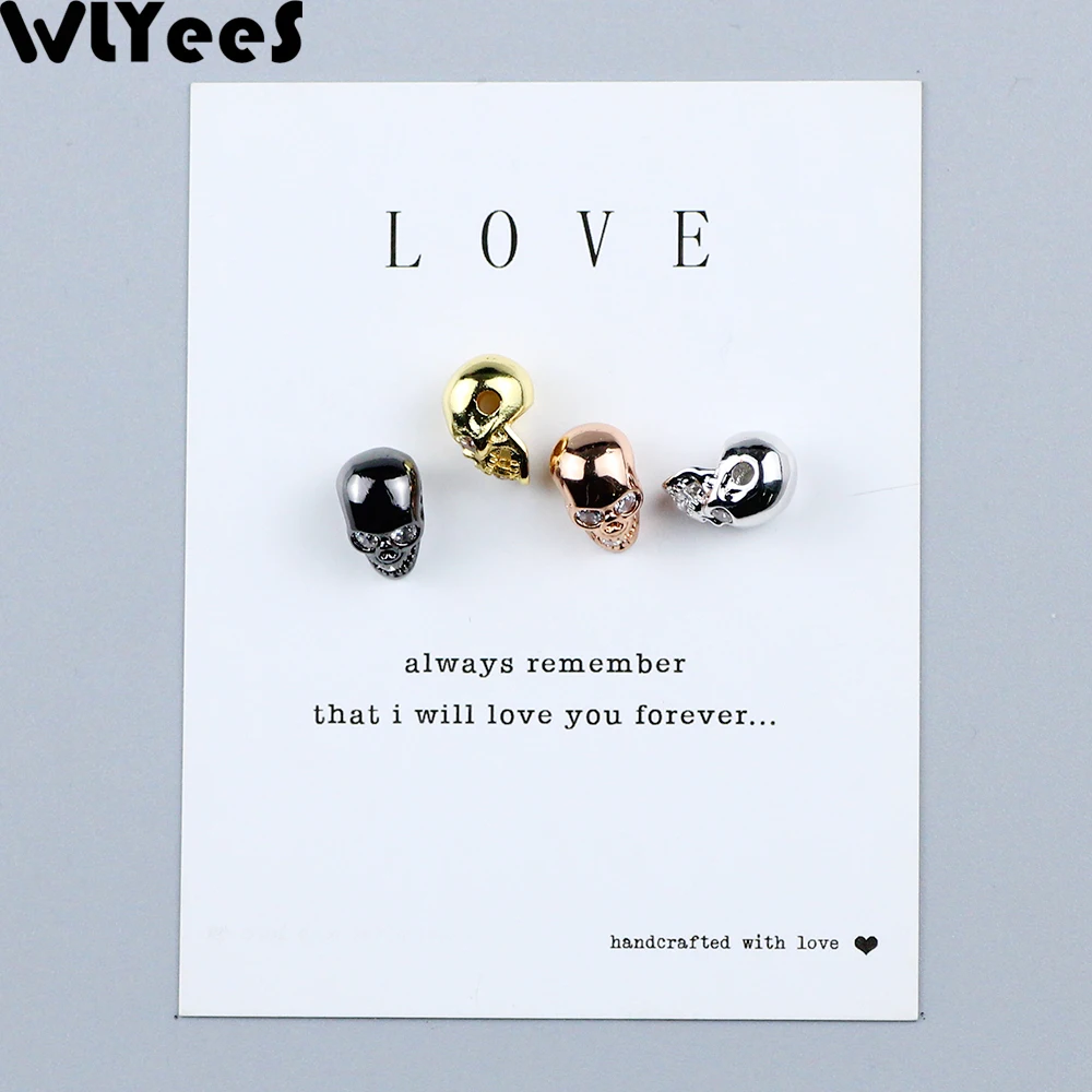 WLYeeS 4pcs white zircon Skull Charm Copper beads Inlay CZ Metal Spacer Loose beads Jewelry bracelet making Necklace DIY Finding