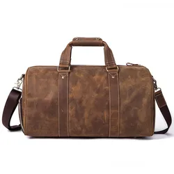 Bolso de mano de cuero de vaca genuino para hombre y mujer, bolsa de viaje de gran capacidad, de viaje, para ordenador portátil