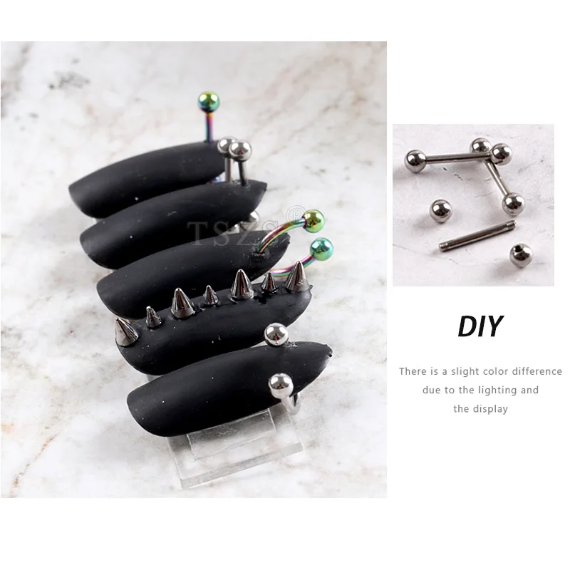 10pcs/lot Design Punk Style Nail Parts Piercing Alloy Studs Metal Curve Arrow Rivet Decoration Nails Art Accessories Nail Charms