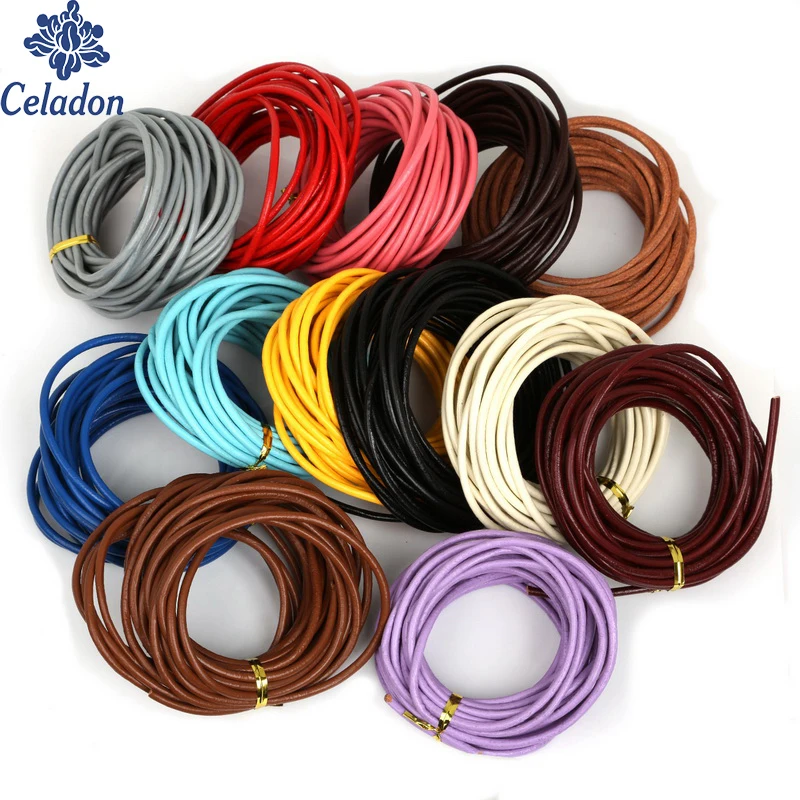 Fashion 13 Colors 5m/lot Diameter 3mm Round Shaped Real Leather Rope String Cord For Handmade Accessories