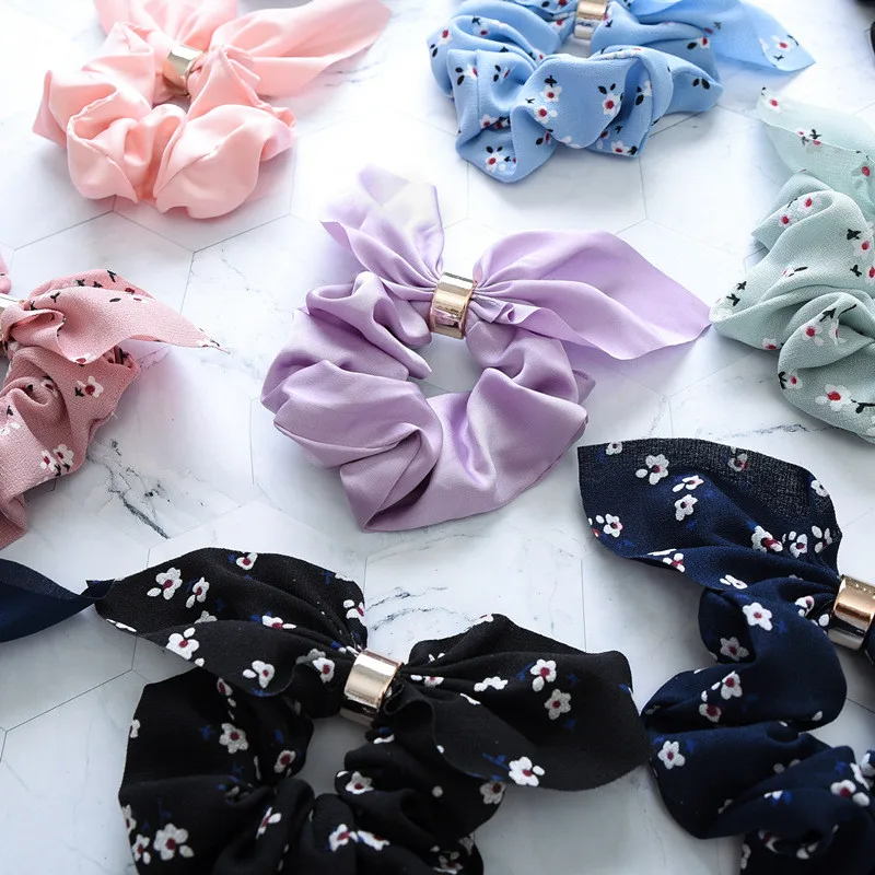 Ruoshui Lovely Rabbit Scrunchies Woman Printed Floral Hair Ties Girls Elastic Hair Rubber Bands Haar Accessories Ponytail Holder