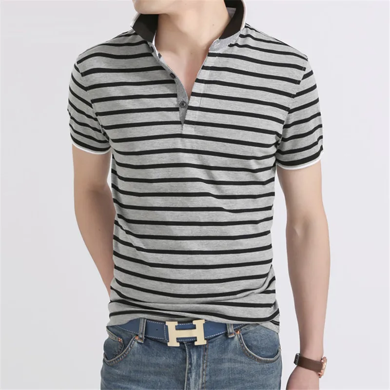 Men Polo Shirt 2024 Summer Men Business Casual Breathable White Striped Short Sleeve Polo Shirt Pure Cotton Work Clothes Polos